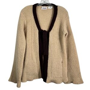 Coronia Vintage 70s Mohair Blend Beige Brown Tie Front Bell Sleeve Cardigan M